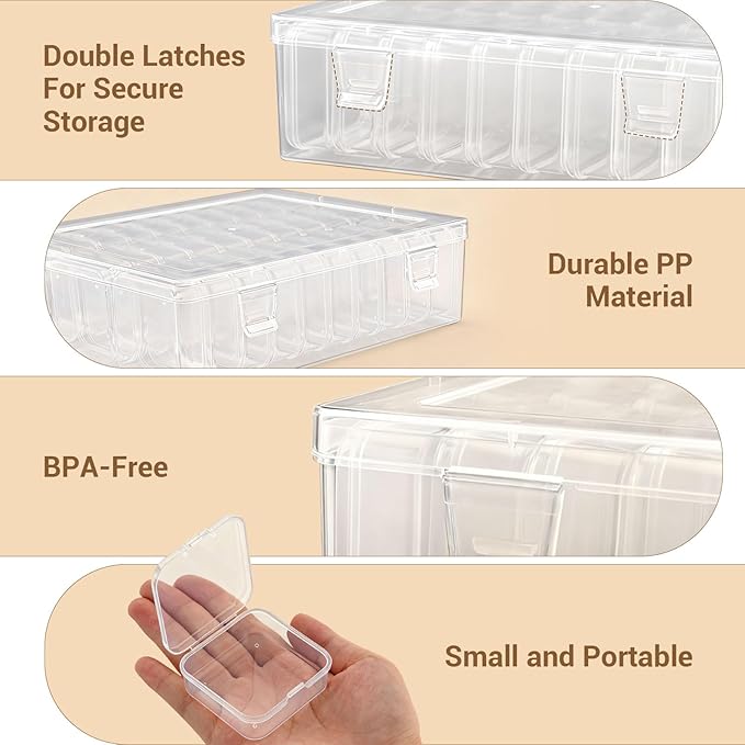 Bead Organizer Box with 84 Label Stickers, Clear Bead Storage Case with 30 Small Containers, Plastic Craft Organizer for Jewelry Making, Diamond Painting Drills, Small Parts, Seeds, Screws