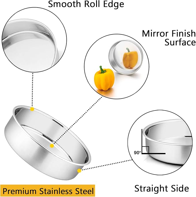 P&P CHEF Cake Pan Set for Baking, 4" + 6" + 8" + 9.5" Round Cake Pans Tins | 4 Pieces & 4 Sizes, Premium Stainless Steel, Ideal for Layer Tier Cakes in Birthday Wedding, Oven & Pot & Dishwasher Safe - Image 3