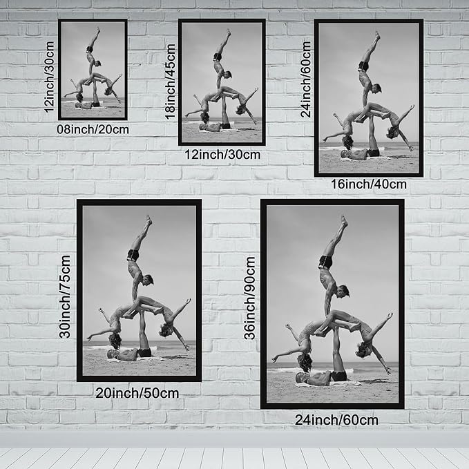 Gymnast Pose, 1930s Beach Fitness Acrobatics Vintage Black And White Photo Poster Canvas Poster Wall Art Decor Print Picture Paintings for Living Room Bedroom Decoration Black Frame 24x36in(60x90cm) - Image 2