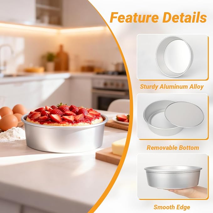 Beasea 10 Inch Cake Pans, 3 Pack Aluminum Alloy Large Round Cake Pan with Removable Bottom, Baking Layer Cheesecake Tin Mold for Wedding Birthday Party - Image 3