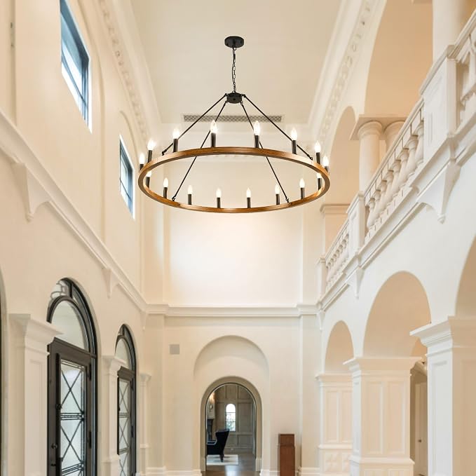 WJShome 16-Light Wagon Wheel Chandelier Farmhouse, 43" Extra Large Chandeliers for High Ceilings, Modern Chandeliers for Dinning Room, Kitchen Island, Entryway, Foyer, Living Room, Black&Khaki - Image 7