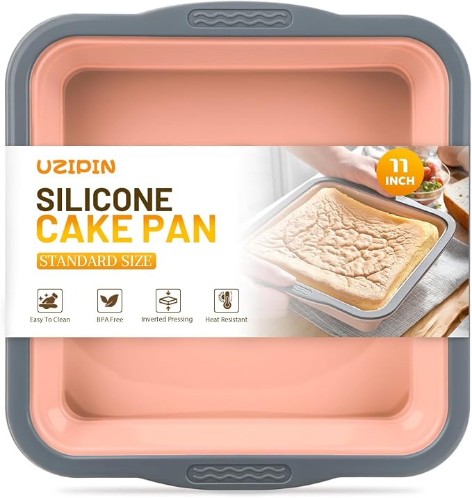 7x7 Silicone Square Cake Pan with Metal Reinforced Edge, Nonstick Brownie Baking Pan, BPA Free, Oven Safe Flexible Silicone Mold, Suitable for Making Cakes, Brownies, Bread, Pie, Lasagna by Unknown