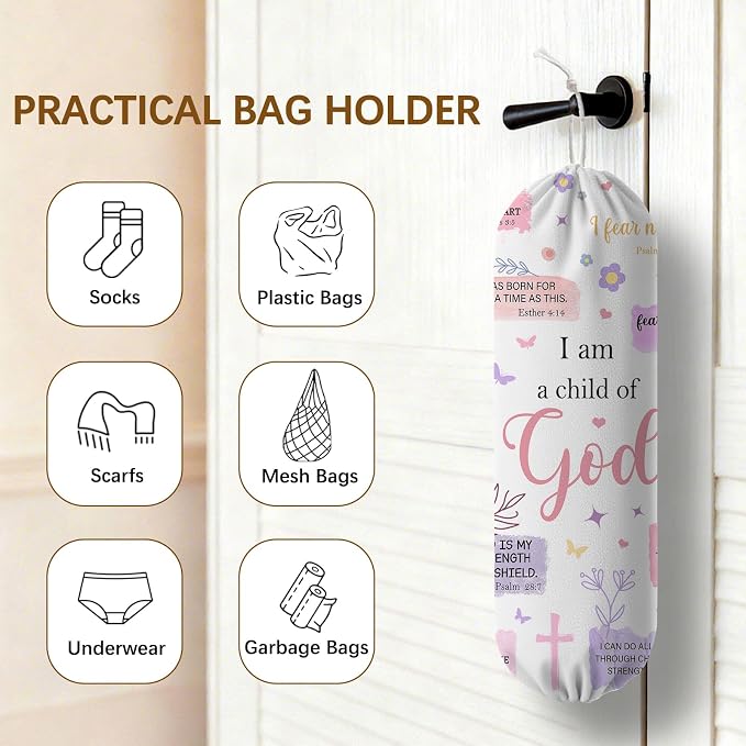 Child of God Plastic Bag Holder Dispenser, Plastic Grocery Bag Organizer & Wall Mount Paper Trash Bags Saver Storage for Kitchen Home Pantry Decor, Faith Kitchen Decor Shopping Bags Storage Dispenser - Image 4