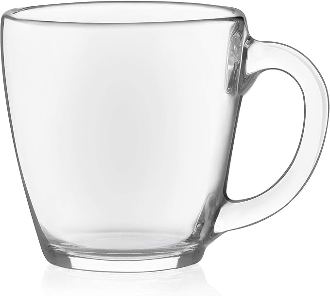 Libbey Tapered Glass Mug Set of 8, 15.5 Oz Thick, Clear Glass Coffee Cups w/ C-Shaped Handle, Dishwasher Safe Coffee Mugs Set for Tea, Cider and More