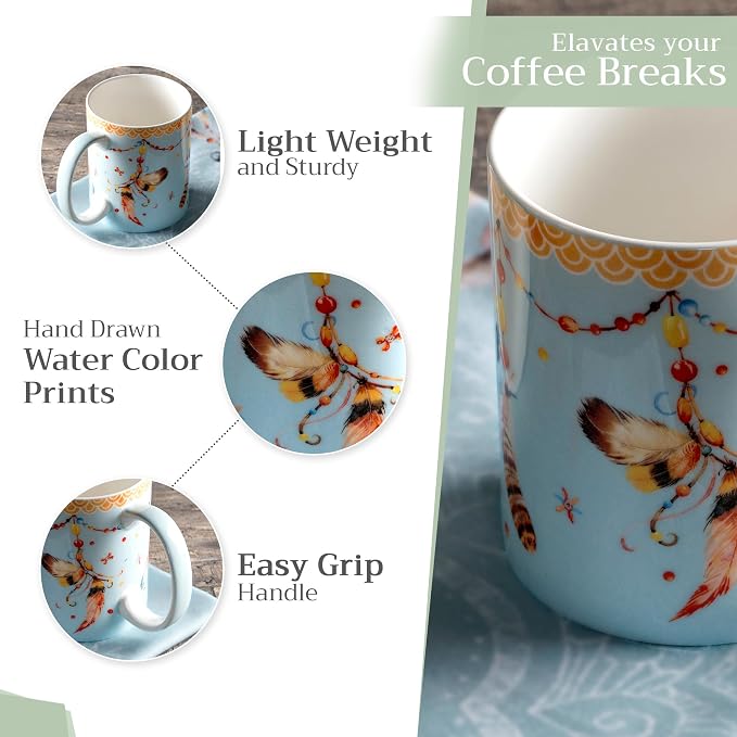 Maison d' Hermine Coffee Mug with Handles Tea Cups (12 Ounce, Pack of 1) | Fine Bone China Coffee Mugs for Hot Beverages Cappuccino Latte Home Restaurant Hotel Spring Summer -Ibiza - Blue - Festival - Image 5
