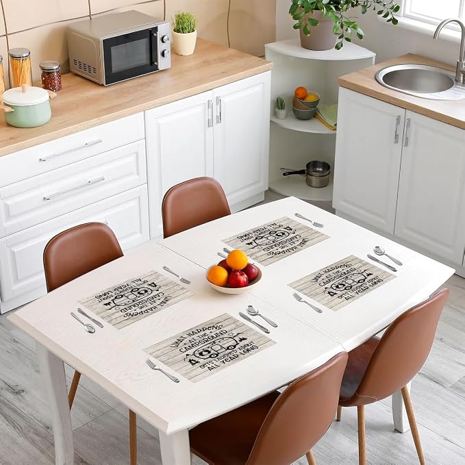 Feelyou Camper Placemats Set of 4 18"x12" Happy Camping Table Place Mats Decor Cartoon Camping Car Placemat for Kitchen Dining Table Farmhouse Trailers Camper Indoor Outdoor Decor Table Mats - Image 3