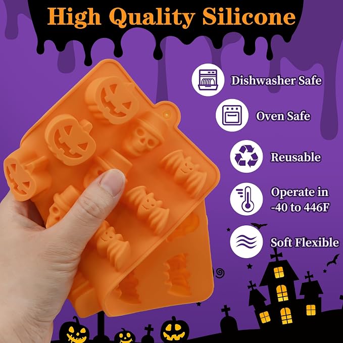 Halloween Chocolate Molds, 2 Pack Halloween Silicone Candy Mold 36 Cavity | Small Pumpkin Silicone Mold Skull Gummy Molds and Bat Design for Chocolate Candy Jelly Ice Cube Cookies, Trick or Treat Party - Image 6