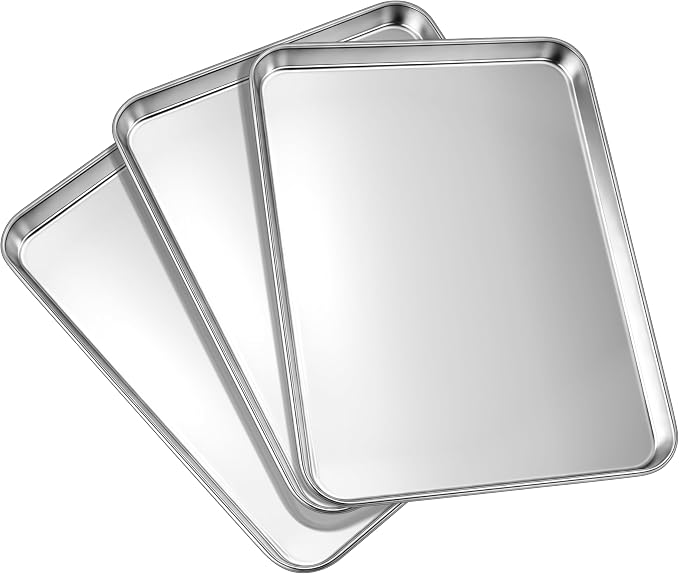 LIANYU Stainless Steel Baking Sheet Set of 3, 20”x14”, Dishwasher Safe | Cookie Sheet Pan, Heavy Duty, Rust Free, No Coating, Large Cookie Baking Pan, Commercial Grade Bakeware, Easy Cleaning by LIANYU