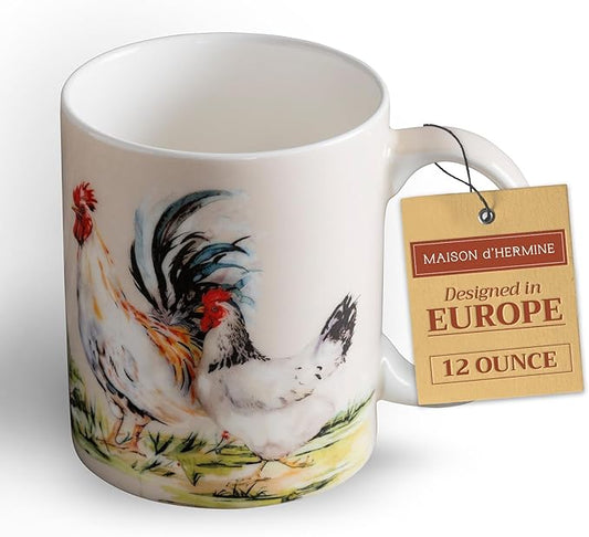Maison d' Hermine Coffee Mug with Handles Tea Cups (12 Ounce, Pack of 1) | Fine Bone China Coffee Mugs for Hot Beverages Cappuccino Latte Home Restaurant Hotel Spring Summer -Campagne - Basse Cour by MaisondHermine