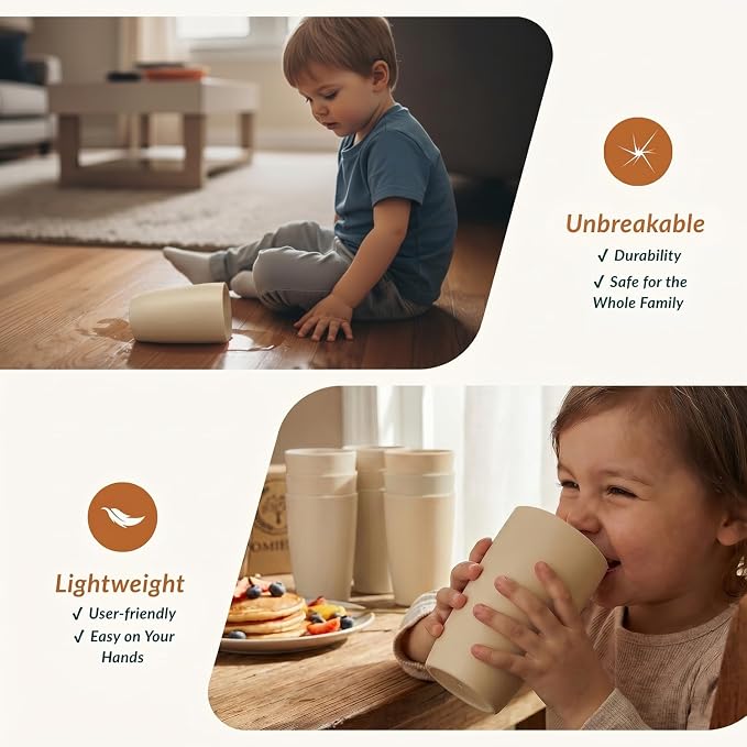 Homienly Wheat Straw Cups - Unbreakable Cups Set of 6,20 oz Dishwasher & Microwave Safe Drinking Glasses for Everyday Use-Beige - Image 5