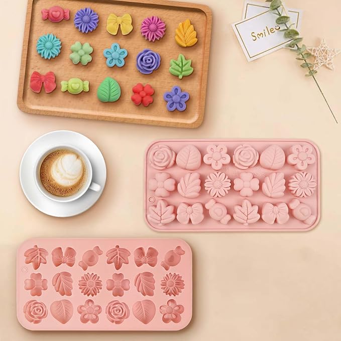 Flower Molds Silicone for Chocolate, Candy, 2 Pcs, 36-Cavity | Flower Chocolate Mold for Gummy,Jelly, Ice Cubes, Cake Decorations, DIY Party Favors, Non-Stick, Soft & Durable - Image 3