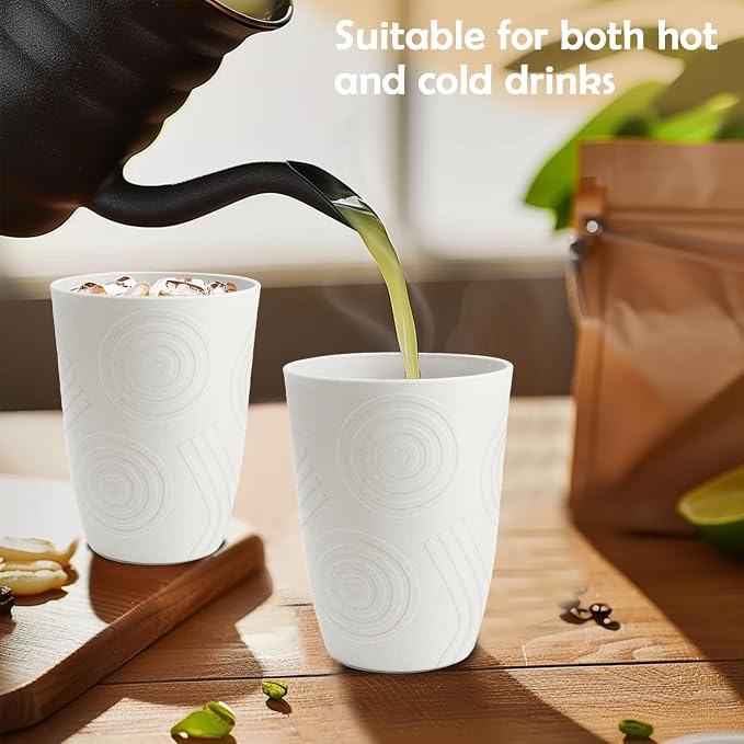 12oz Kids Cups, Wheat Straw Cups Set of 6, Unbreakable Plastic Tumblers, Plastic Drinking Glasses, Dishwasher Safe Plastic Cups for Kitchen, Camping, Party, Dorm, Drinking Cups - White - Image 7
