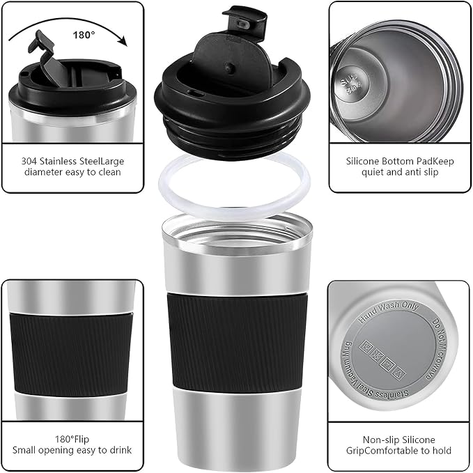 Insulated Travel Coffee Mug, Stainless Steel Coffee Cup with Leakproof Lid | Double-wall insulation keeps drinks hot or cold for hours, with a leakproof lid and portable stainless steel design - Image 2