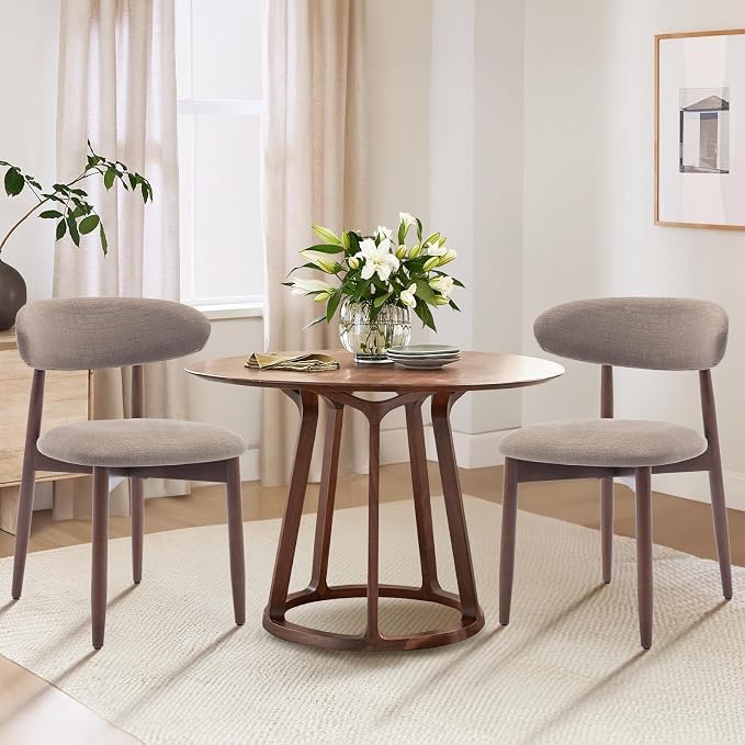 COLAMY Wooden Dining Chairs Set of 2, Modern Fabric Upholstered Dining Room Chair, Farmhouse Kitchen Chair with Foot Pegs, Camel by COLAMYHOME