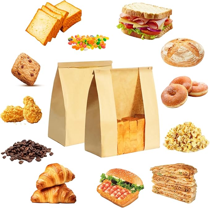 WIKDAY 50PCS Sourdough Bread Bags with Window for Homemade Bread Paper | Tin Tie Tab Lock, with Thank You Seal Sticker, Large, for Baked Food Packaging Storage Gift Giving 13.7x8.3x3.5in Home Baking - Image 3