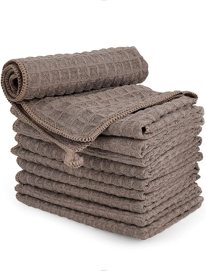 watchget 10 Pack Microfiber Espresso Barista Cleaning Towels, Light Brown | Professional 12"x12" Lint-free Rags;Waffle Weave;Highly Absorbent Cleaning Towels for Espresso Steam Wands&Coffee Counters by watchget