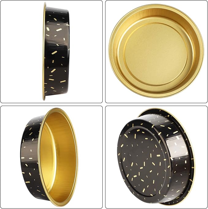 Beasea Mini Aluminum Pie Pans, 4 Inch 50 Pack Mini Pie Tins with Lids, 8 Oz Aluminum Foil Disposable Black Gold Cartoon Tart Pans Round Oven Baking Small Cake Tin for Cheesecake Quiche - Image 4