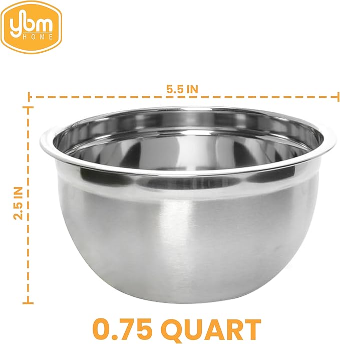 YBM HOME Deep Professional Stainless Steel Mixing Bowl for Cooking Baking, Mixing and Serving - 0.75 Quart, 1168k