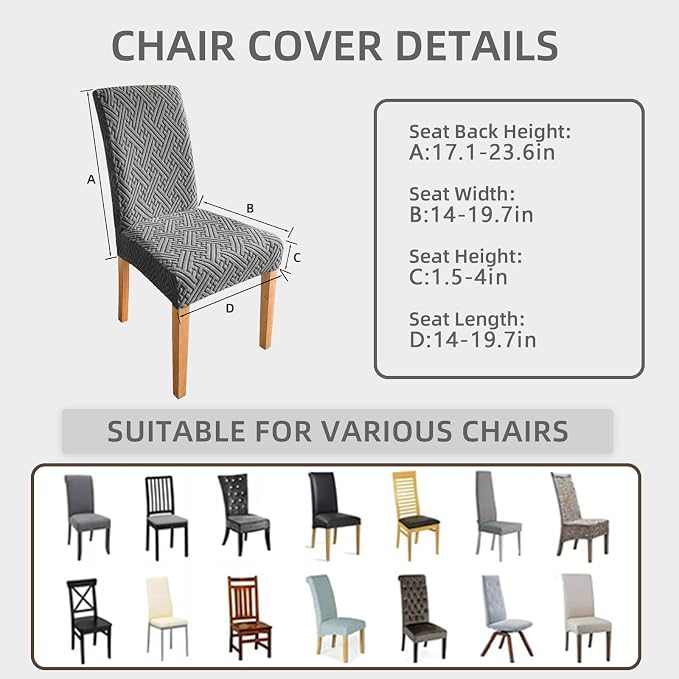 Chair Covers Set of 6,Removable Stretch Jacquard Chair Protectors,Dark Grey | Cat Scratch Resistant Chair Covers for Dining Chairs, Removable Chair Protectors for Dining Room, Kitchen, Hotel, Ceremony - Image 5