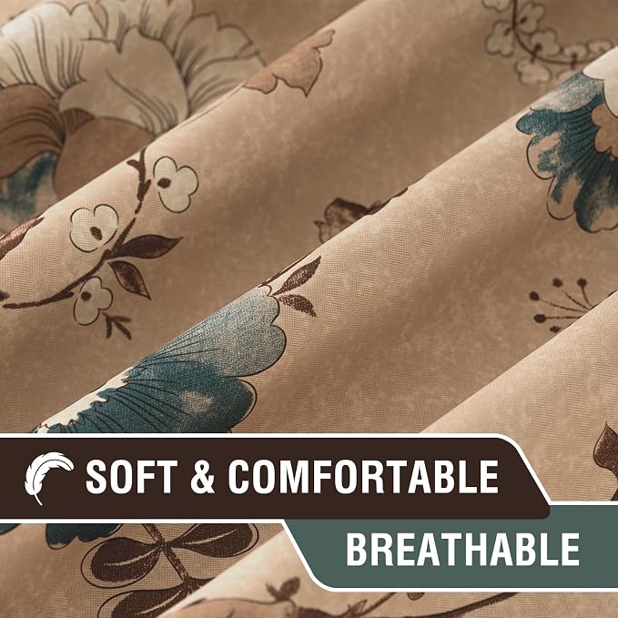 H.VERSAILTEX Blackout Curtain Valances for Kitchen Window/Living Room/Bathroom Privacy Added Rod Pocket Home Decoration Winow Valance, 52" W x 18" L, Floral in Brown and Blue - Image 4