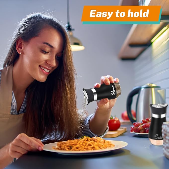 Salt and Pepper Shakers Set,4 oz Glass Bottom Salt Pepper Shaker with Stainless Steel Lid for Kitchen Gadgets Cooking Table, RV, Camp,BBQ Refillable Design (Black) - Image 7