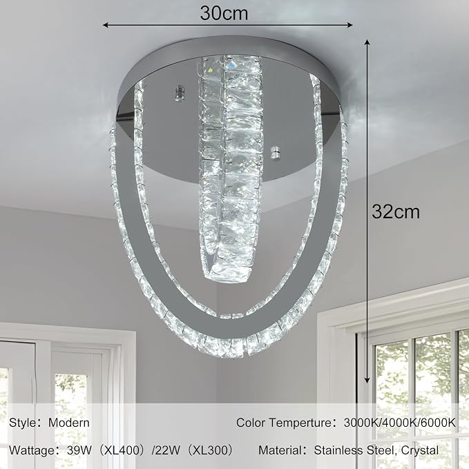 Modern Crystal Ceiling Light Chandelier, Flush Mount Lighting Fixture Pendant Ceiling Lamp Light for Living Room Bedroom Dining Room Hallway - Image 5