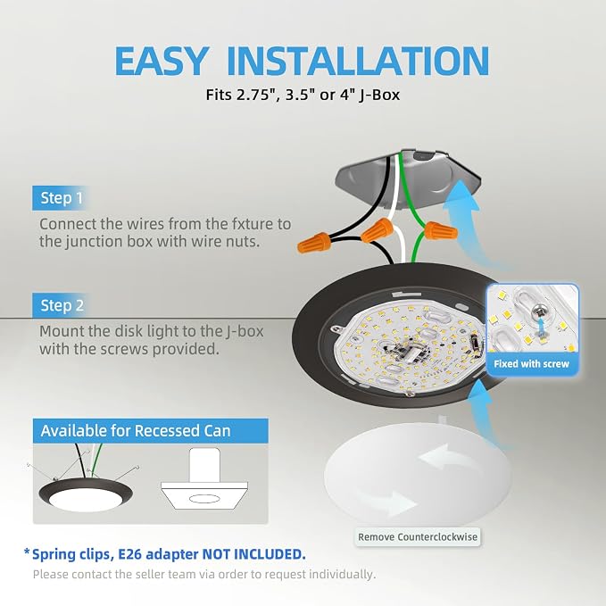 ECOELER 5/6 Inch Dimmable LED Disk Lights, 16.5W Black Surface Mount Ceiling Downlight, 1100lm 3000K Warm White, Low Profile Flush Mount Ceiling Lights for J-Box or Recessed Can, ETL-Listed - Image 7