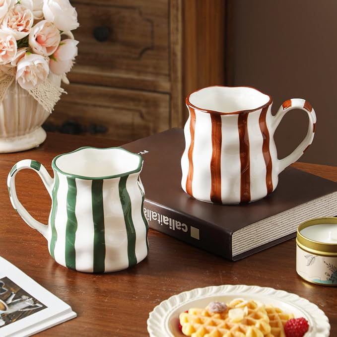 Ceramic Coffee Mugs Set of 2,Ceramic Mugs(Striped),Cute Mugs For Women,14 oz Large Coffee Mugs, Dishwasher Microwave Safe - Image 4