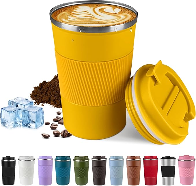 Vacuum Insulated Stainless Steel Travel Coffee Mug,Leak Proof Cup with Lid | 304 stainless steel mug with vacuum insulation, leak proof lid, silicone grip and car cup holder friendly design by SPLMIFA