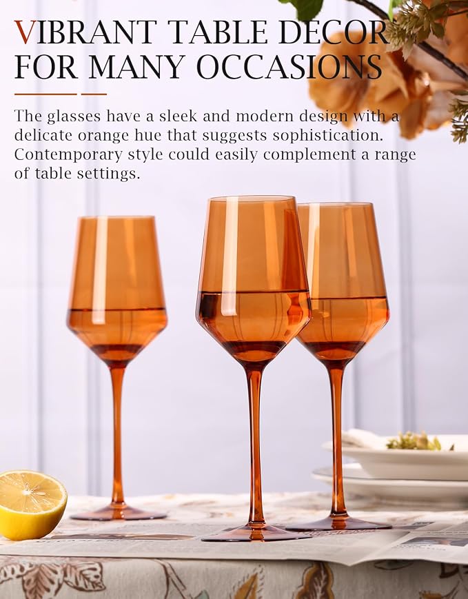 comfit Orange Wine Glasses Set of 6-15 oz, Unfading Color, Hand-blown Colored Wine Glasses - Orange Kitchen Accessories, Gifts for Wine Lovers, Wedding, Engagement, Valentines Day Gifts - Image 5