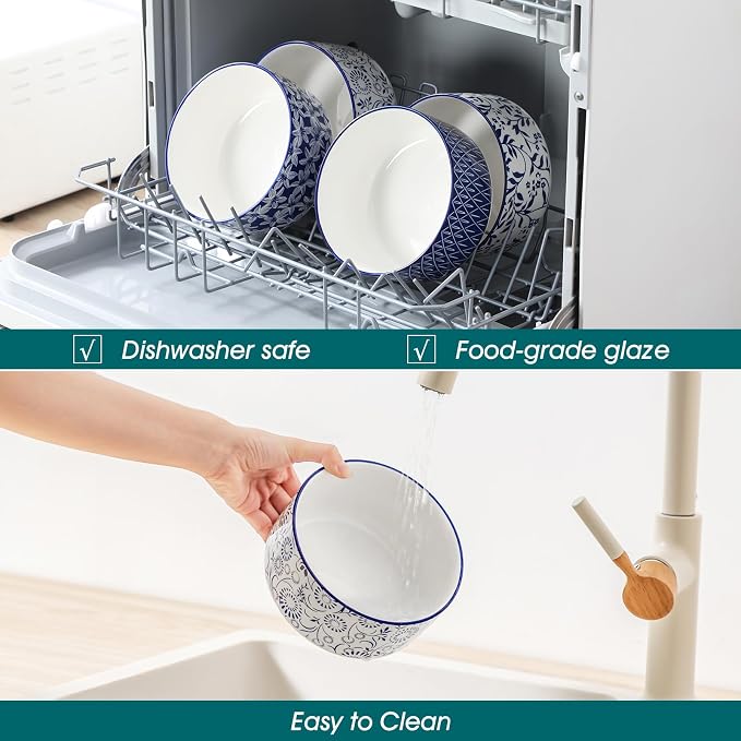 vancasso 36 Oz Ceramic Serving Bowls with Lids Set of 4, Porcelain Lunch Bowls with Lids for Food Storage, Prep Bowl for Kitchen, Microwave & Dishwasher Safe,Series SELENE - Image 5