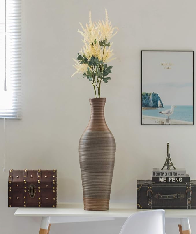 27-inch Tall Standing Designer Floor Vase - Durable Artificial Rattan - Elegant Two-Tone Brown Finish - Ideal Decor Accent for Living Room, Bedroom, Entryway - Stylish Home Decor Statement Piece - Image 2