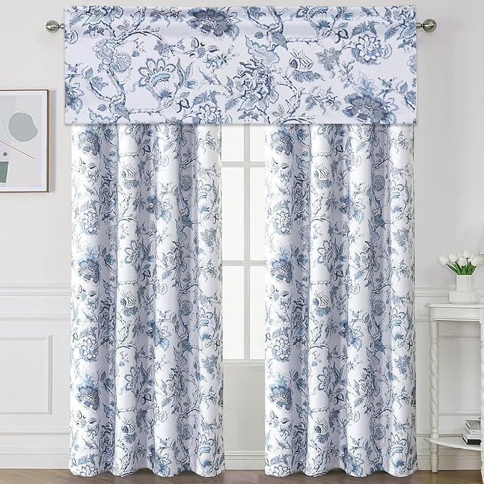 H.VERSAILTEX Blackout Curtain Valances for Kitchen Window/Living Room/Bathroom Privacy Added Rod Pocket Home Decoration Winow Valance, 52" W x 18" L, Floral in Storm Blue (Pack of 4) - Image 8