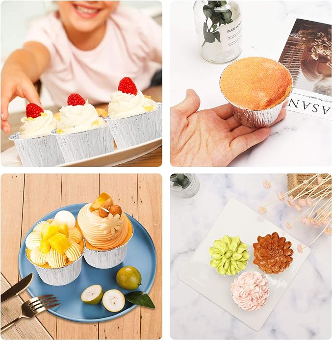 EUSOAR Aluminum Cupcake Liner, 3.5 Ounce 100Pcs Disposable Aluminum Foil Baking Cups, Ramekin Muffin Liners Cup, Pudding Liners Holders, Aluminum Cupcake Tip Pan Ramekin Holders - Image 2