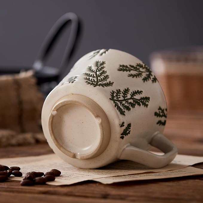 12 oz Vintage Ceramic Coffee Mug Set of 4 - Handmade Stoneware Pottery Countryside Farmhouse Fall Autumn Tea Mugs with Big Handle for Latte,Cocoa,Dishwasher & Microwave Safe Cups (Plants) - Image 6