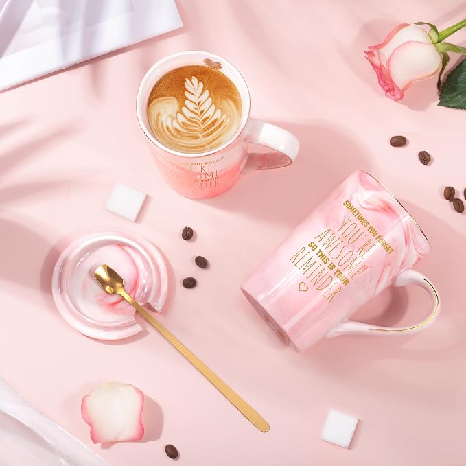 Birthday Thank You Gifts for Women, Sometimes You Forget You're Awesome Coffee Mug, Inspirational Christmas Gift for Her, Coworker Boss Lady Employee, 14oz Pink Marble Ceramic Mug with Gift Box - Image 5