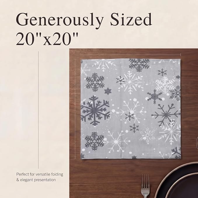 Urban Villa Cloth Napkins Cotton 20x20 (Set of 12) Grey Snow Flake - Image 6