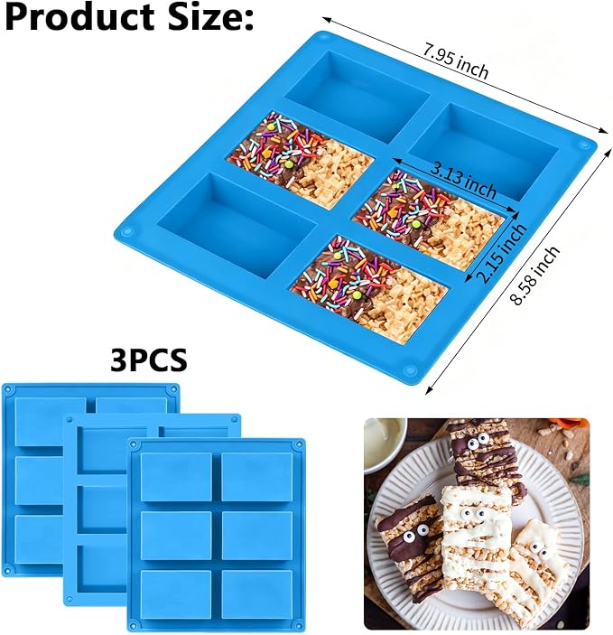 Sidosir Rice Silicone Mold for Rice Treats Baking, 6-Cavity Granola Cereal Bars Mold for Chocolate Cheesecake Brownie - Image 2