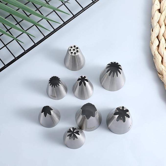 8PCS Large Piping Tips Set, Stainless Steel Cake Decorating Tips with 10pcs Piping Bags Pastry Cake Decorating Tip Baking Tools for Baking Cupcakes Decoration