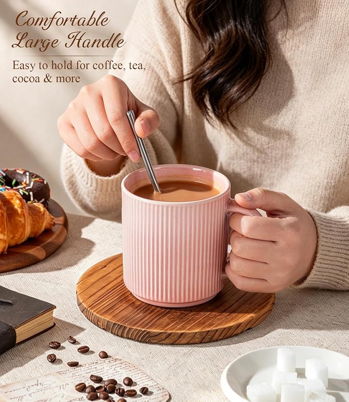 GBhome Coffee Mugs Set of 6，16 oz Coffee Cups with Handle | Cups for Latte, Tea, Cocoa & Milk, Ideal for Daily Use & Gifts, Microwave & Dishwasher Safe, Blush Pink - Image 5
