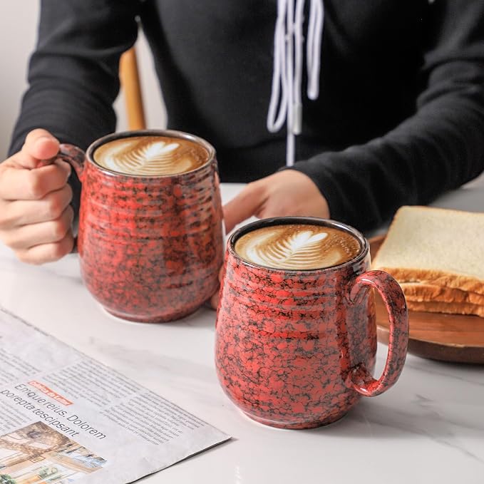 Hasense Large Coffee Mugs Set of 2, Ceramic 20 oz Coffee Cups for Office and Home, Modern Coffee Mug with Big Handle for Latte Coffee Tea Soup as Friend Gifts, Dishwasher and Microwave Safe, Red - Image 4