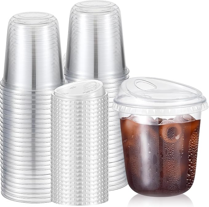 Ziliny 50 Sets Clear Plastic Coffee Cups with Sip Lids, Disposable Plastic PET Crystal Cups for Iced Coffee, Smoothie, Cold Beverage, Drink Shops and Party Catering(Clear,12 oz) by Ziliny