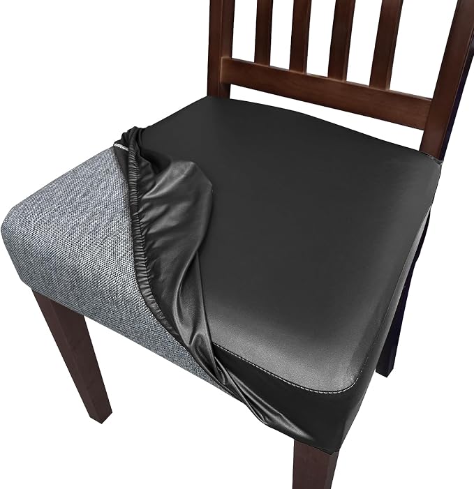 Waterproof Pu Leather Seat Covers for Dining Room Chairs Set of 6,Soft Chairs Seat Slipcovers,Dining Chair Cover Removable Washable Chair Protector Cover Stretch Kitchen Chair Covers by Oloepfo
