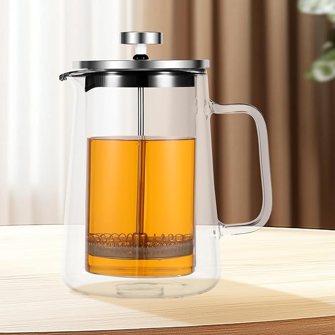 350/650/1000ml French Press Coffee Maker, Double Wall Glass French Press, Clear French Press Tea Maker, Multifunctional Coffee Press Coffee Maker for Home Office (350ML)