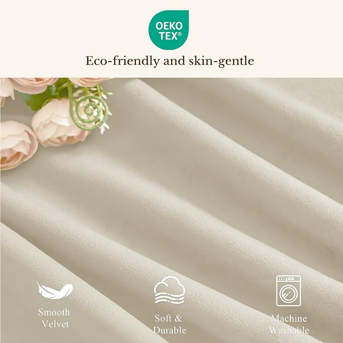 Velvet Window Valance 52x18 Inch 4-Panel Set | Soft Wavy Beige Kitchen Curtains for Windows, Luxury Fabric Aesthetic Window Treatment for Bay Window, Living Room - Image 7