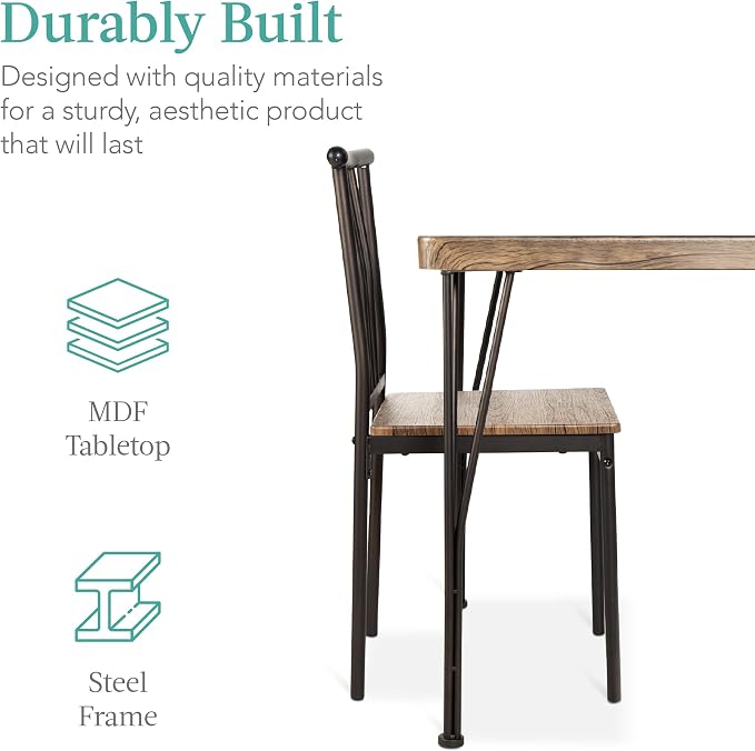 Best Choice Products 5-Piece Metal and Wood Indoor Modern Rectangular Dining Table Furniture Set for Kitchen, Dining Room, Dinette, Breakfast Nook w/ 4 Chairs - Drift Brown - Image 4