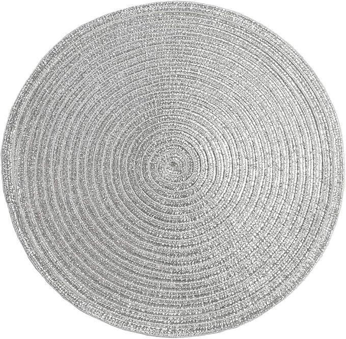 SHACOS Silver Glitter Round Placemats Set of 6 Sparkle Bling Place Mats Glitz Table Mats for Holiday Home Party Wedding Festive Table Decoration (6, Silver) - Image 2