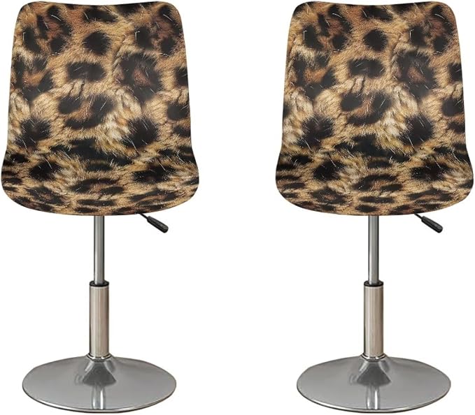 Leopard Bar Stools Set of 2 Bar Stool Slipcovers Non Slip Dining Chair Slipcover Swivel Chair Seat Covers Home Kitchen Furniture Protector by Sellikakes