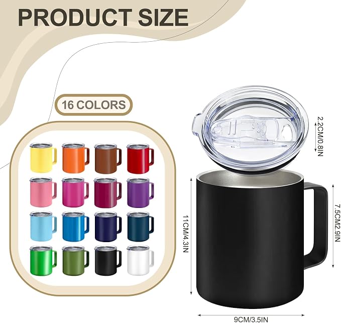 YOUKE OLA 16 Pack Stainless Steel Insulated Coffee Mug Bulk with Handle & Lids, 12oz Vacuum Insulated Double Wall Travel Mug for Hot and Cold Drinks Home Office Car, 16 Colors - Image 2