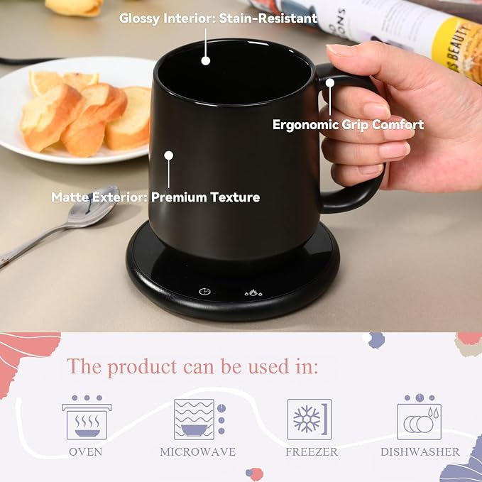 Miicol Ceramic Coffee Mug, 16 oz Large Coffee Cup, Tea Mug with Handle, Flat Bottom Mug for Men, Women, Office, Microwave and Dishwasher Safe, Multi-Color, Black - Image 7